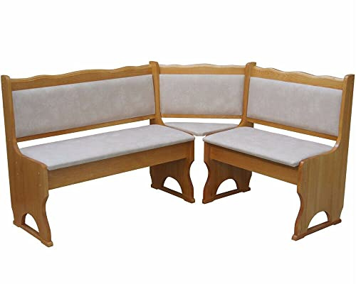 k koma Panca angolare imbottita in legno di pino, colore ontano, con imbottitura in legno massello, ecopelle, beige II (160 x 200)