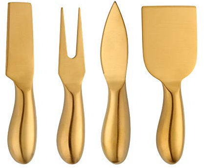 Meisha Set 5 Coltelli per Formaggio, Coltello da Formaggio in Acciaio Inossidabile con Placcato in Titanio, Portacoltelli in Acrilico Regalo Perfetto per Feste, Matrimonio, Natale - Oro