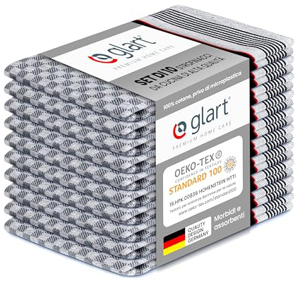 Glart 48GS Set de 10 paños de cocina 90x45 cm, 100% algodón en negro, certificado OEKO-TEX Standard 100, sin pelusas, lavable, prelavado para cocina y lavado de platos.