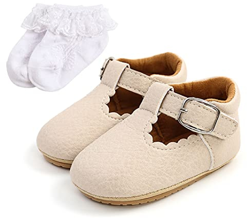 Sehfupoye Mary Jane prinsessa babyskor löparskor första skor 0–18 m, Beige, 0-6 månader smal