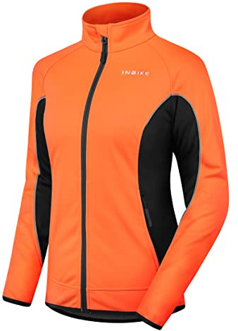 INBIKE Veste de Vélo Femme Hiver Thermo Coupe-vent Réflectif Hydrofuge Orange, XL