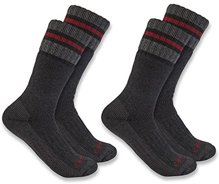 Carhartt Herren Schwere Stiefelsocken aus Synthetikwollmischung, 2 Paar, Schwarz, L