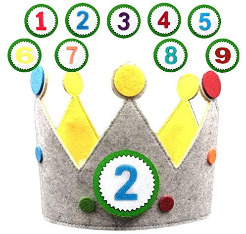 Geburtstagskrone für Mädchen und Jungen, Kinder Partyhut mit Zahlen, Happy Birthday Girlande, Filz Stoff Krone, 1-9 Geburtstag Deko