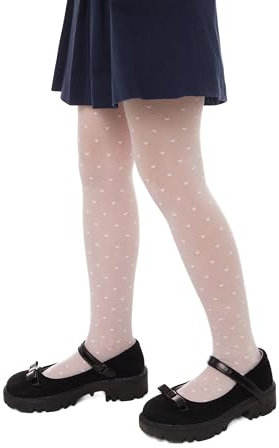 Conte elegant Anabel Schicke Kinderstrumpfhose - Alltagsstrumpfhosen - Strumpfhose mit Höschenteil und Flachnaht - Herzmuster - Bequem - 20 DEN - 116-122 - Bianco - 1 Stück