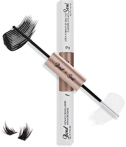FANDIQ Lash Bond and Seal, Cluster Lashes Glue DIY Eyelash Extensions, Individual Clusters, Strong Hold Waterproof Adhesive 72 Hours Long Lasting(2 in 1), Black & Clear Seal