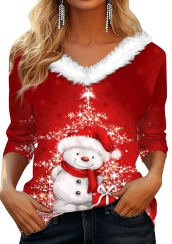 Tomwell Pull Femme Grande Taille Sweatshirt Sweater à Col Rond Haut Imprimé Chemisiers Ample Décontractée Pull Décontracté Cadeau de Noel Halloween Pull Femme B Rouge1 M