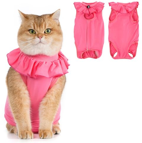 Avont Body Gatto Post Operatorio, Tutina Gatto Post Operatoria Sterilizzazione Recupero, Vestito Gatto per Impedire Leccare Ferita Addominale, Cat Recovery Suit - Rosa/L