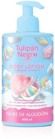 Tulipán Negro Loción Corporal con dosificador Nube de Algodón, máxima hidratación 400 ml, intensamente perfumado y para todo tipo de pieles