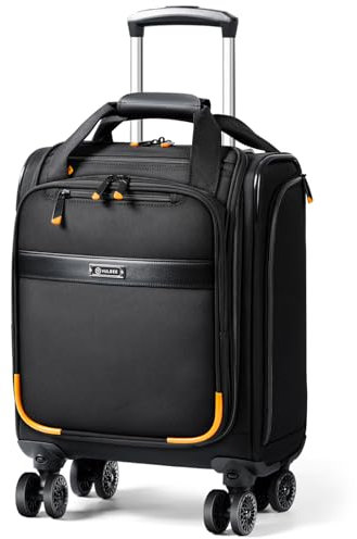 YULEEE Handgepäck Koffer 43.5x32x19, Reisekoffer mit 4 Rollen Klein Weichschale Weichgepäck Trolley Gepäck Cabin Rollkoffer, Schwarz