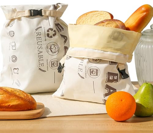 YCCOKJJ 2 PCS Brotbeutel mit Bienenwachs, Leinen Brotbeutel mit Bienenwachs Innenfutter zum Brot Obst Gemüse Aufbewahrung, Waschbar Wiederverwendbare Bienenwachsbeutel für Brot Frischhalten Zubehör