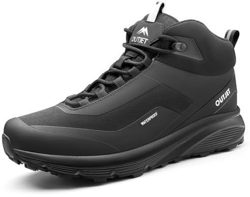 OUTJET Men's Waterproof Hiking Boots Lightweight Comfortable Breathable Outdoor Walking Trekking Boots Black