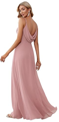 Ever-Pretty Vestido de Fiesta Corte Imperio sin Mangas sin Elasticidad Plisado Escote en V para Mujer Largo 80026