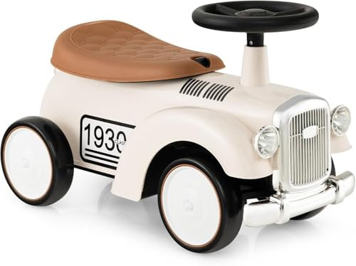 FANTASK Rutschauto mit Stauraum & Kippschutz in Weiß, Kinderfahrzeug mit Lenkrad & Sound, Rutscherfahrzeug Kinderauto für Kinder ab 1 Jahr