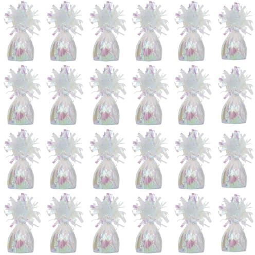PARTYRAMA.CO.UK Iridescent Foil Helium Balloon Weights 175gr - Pack of 24 - Durable & Colourful Weights for Birthdays Parties, Events & Celebrations - Perfect Balloon Weight Holders