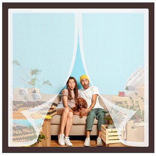 Fliegengitter Fenster 60x50cm Magnet Fliegengitter für BalkonFenster Automatisch Verschließen Kinderleichte Klebemontage für Keller Terrassen Fenster Weiß