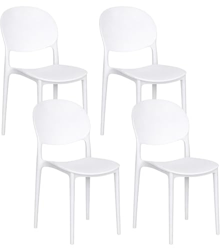 PALUPLUS Set 4 Sedie Oslo con Schienale Ovale in Polipropilene, Misura 43,5x55x80 cm, Impilabili e con Gommini Antiscivolo, Sedia da Giardino per Esterno ed Interno -1223F-16,9 (Bianco)