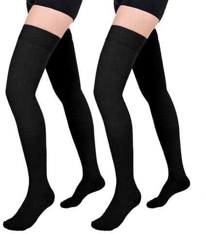 Evolyline 2 par långa kompressionsstrumpor kvinnor män 15–20 mmhg, Svart-stängd tå, S(2Pairs) | Stängd tå stödstrumpor kvinnor unisex trombosstyrka kvinnor flyg thigh kompressionsstrumpor för lipoödem, Dvt