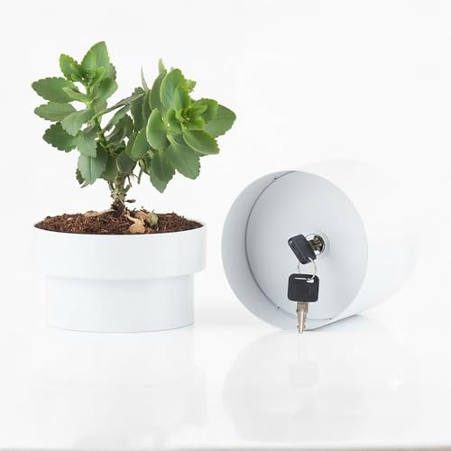 Relaxdays Pot de Fleurs Coffre-Fort cachette secrète pour Argent, clés et Bijoux, 13 x 12,5 cm, avec Serrure, Blanc