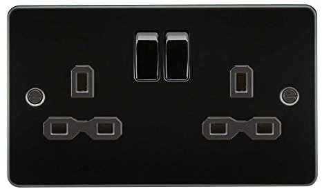 Plaque plate 13 A 2G DP Prise de courant – Gris acier avec insert noir