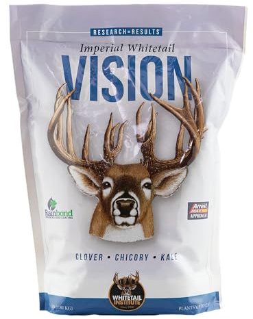 Whitetail Institute Vision Deer Food Plot Seed for Fall Planting, Perennial Blend of Clover, Chicory and Kale to Attract and Hold Deer, Heat, Cold and Drought Tolerant, 4 lbs (.5 Acres)