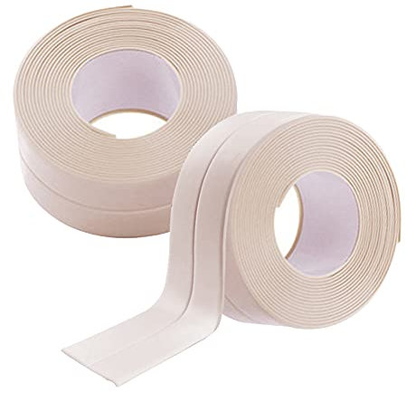 Zhongtou 2 Rouleaux Joint Douche Adhésif Silicone Salle De Bain Beige PVC Bande Etancheite Autocollante Anti Moisissure Joint Porte Douche pour Cuisine Toilette Fenêtres