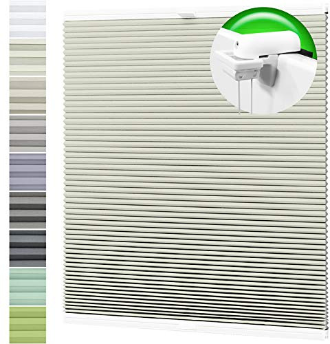 HORIVERT Wabenplissee Creme 75x210 cm (B x H) mit Klemmträgern, mit Eco Dichtungspads, ohne Bohren, Doppelplissee | Plissee| Faltrollo, Weiße Rückseite, Klemmfix, leichte Montage mit Video