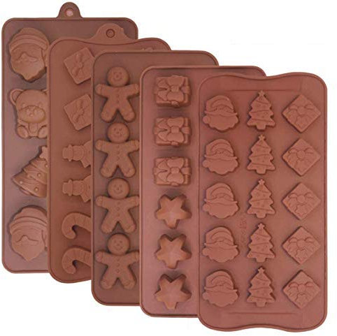 SUNSK Silikon Weihnachten Schokoladenformen Seife Silikonform Antihaft Backform Kuchen Süßigkeiten Gelee Pudding Eiswürfel Muffin Form 5 Stück