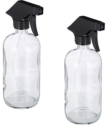 Relaxdays Sprühflasche Glas, Set, 2x 500ml, nachfüllbar, Nebel u. Strahl, Haarpflege, Reinigung, Zerstäuber, transparent