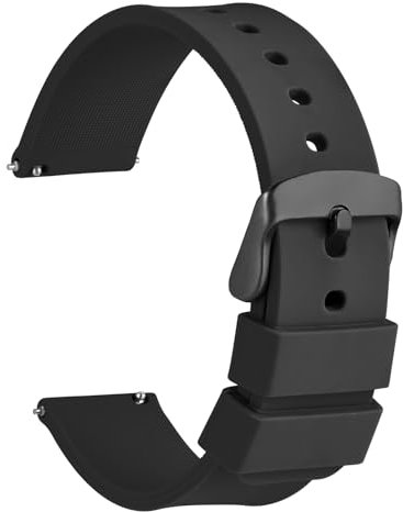 WOCCI 19mm Silikon Gummi Uhrenarmband mit Schwarzer Schnalle, Schnellverschluss Armband für Damen und Herren (Schwarz)