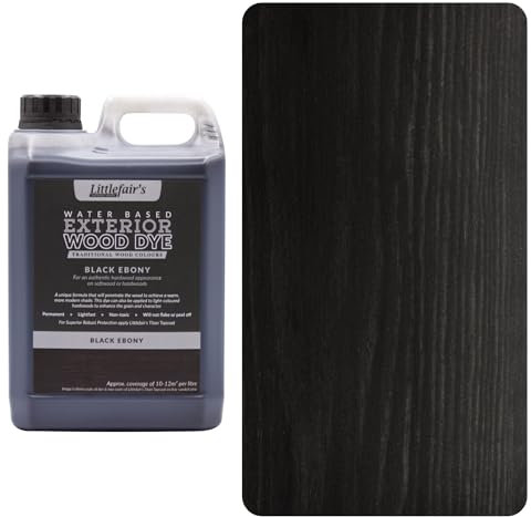Littlefair's Holzlasur Außen 5ltr - Holzlasur Für Natürliche Holzmaserung - Wasserbasierte Holz Lasur - Schnell Trocknend, Schützt Und Umweltfreundlich - Farbe:Schwarzes Ebenholz)