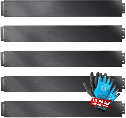 KESSER® Rasenkante Beeteinfassung Beetumrandung + Handschuhe 50m 100x14cm Beetbegrenzung Rasenbleche Mähkante Metall Palisade Schwarz