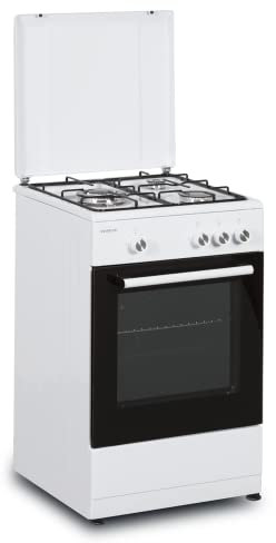 INFINITON Cuisinière à gaz CC56BWC - Largeur 50 cm, 3 zones, blanc, brûleurs avec sécurité FFSD, compatible gaz naturel et butane