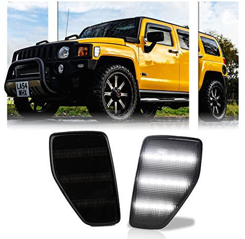 GSOWO 2 PCS H3/H3T White LED Side Marker Light, Smoked Lens Fit for Hummer H3 2006-2010 / H3T 2009-2010 Led Turn Signal Indicator, Left/Right Side Fender Sidemarker Lamps