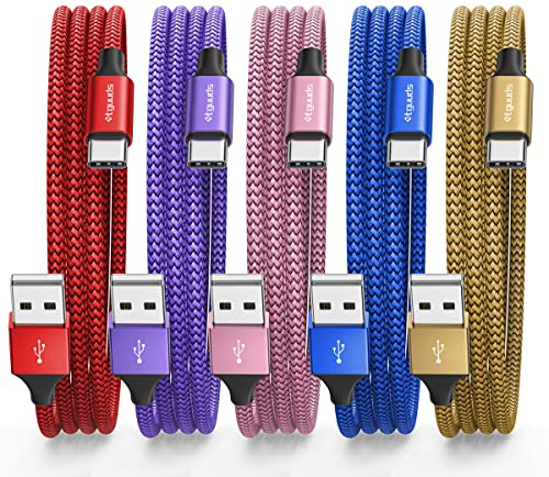 etguuds USB C Cable 2ft, 5-Pack USB to USB C Charger Cable, Fast Charging Cord Type C for iPhone 17 16 15 Pro Max Plus 17 Air 16e, Samsung Galaxy S25 S24 S23 S22 S21 S20 A17 A16 A15 A26 A36 A56 A55