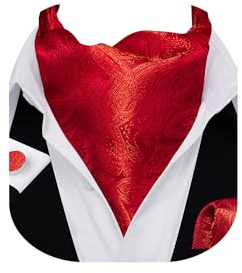 Barry.Wang Cravates Paisley pour hommes Ensemble de cravate à nouer soi-même Couleur unie Soie Ascot Cravate & Écharpe de poche Set de manchettes pour mariage d'affaires classique fleurs pour mariage
