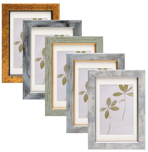Fixwal 4x6 Picture Frame Set of 5, Vintage Photo Frame, Rustic Retro Picture Frame with Tempered Glass, Decorative Art on Walls and Tabletop Placement