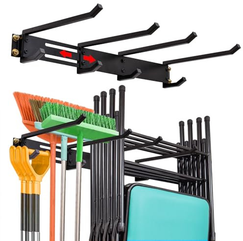 TiPai Folding Chair Rack, Wall Mounted Garage Storage Rack Heavy Duty 48 Rail Folding Chair Holder with 6 Hooks for Office Chairs, Kitchen Chairs, Living Room Chairs, Bedroom Chairs, Black