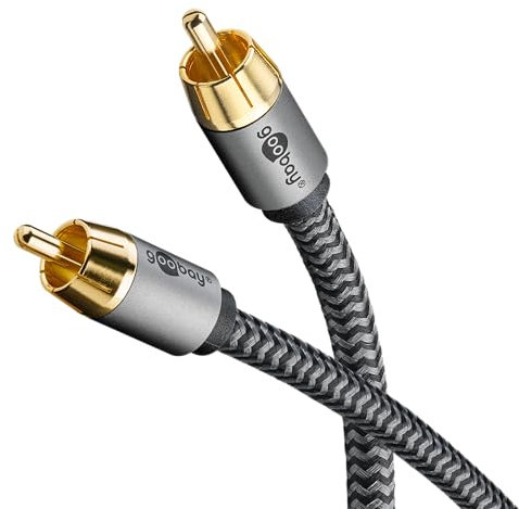 goobay 65297 Câble RCA mono 3m / Câble audio pour subwoofers Hi-Fi/Câble textile flexible/Câble coaxial numérique/Connexions plaquées or