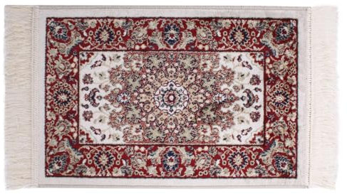 SaRani Alfombra clásica oriental con flecos dorados, decoración azul, burdeos y verde (40 x 60 cm, beige)