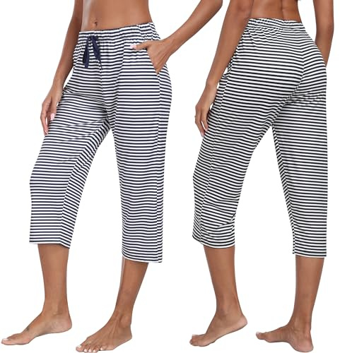MoFiz pantaloni a righe pigiama donna pantaloni tre quarti pantaloni morbidi pantaloni estivi 513-A S