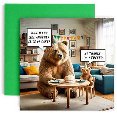 Huxters Funny Birthday Card for Him and Her Stuffed Bear Cake - Auntie Mum Dad Uncle Brother Sister Grandad - 14.8cm