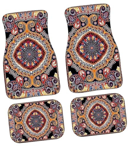 Boho Auto-Fußmatte im Retro-Design - Staubdichte und Rutschfeste Automatte, Böhmisches Autozubehör, Schutz vor Schnee, Schlamm und Regen