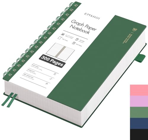EMSHOI Notizbuch A5 Kariert, 100g/m² Papier, 300 Seiten - Tintengrün