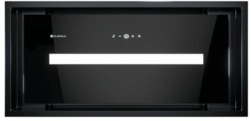 GLOBALO Campana extractora, campana empotrable para cocina, ventilador plano, con iluminación, ancho de instalación 60 cm, vidrio templado, PINELIO 60.1 Black, negro [A+]