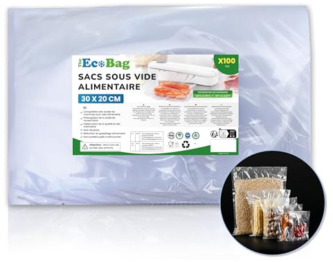 Sac sous vide alimentaire compatible avec chaque machine sous vide alimentaire- 30x20 -Sac sous vide de 100pcs- Alternative rouleau sous vide alimentaire - sac sous vide alimentaire sans BPA