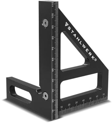 STAHLWERK Escuadra de inglete con tope Escuadra 3D | triángulo de inglete | escuadra de carpintero | escuadra de aluminio | galga de inglete | triángulo de ángulo | transportador para medir, trazar