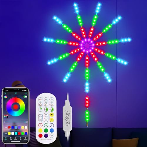 Guirnalda de luces LED con Bluetooth, fuegos artificiales, tira de luces LED con mando a distancia y aplicación de control de sonido, para Navidad, fiestas, habitaciones, decoración (94 luces)