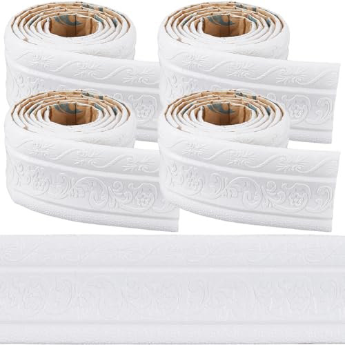 craspire Bordure de Papier Peint Autocollante de 354 x 3.14 po Moulure de Couronne Blanche Auto Adhésive Flexible 3D Bordure de Plinthe Miroir Bordure Murale Collante Lignes de Base en Mousse