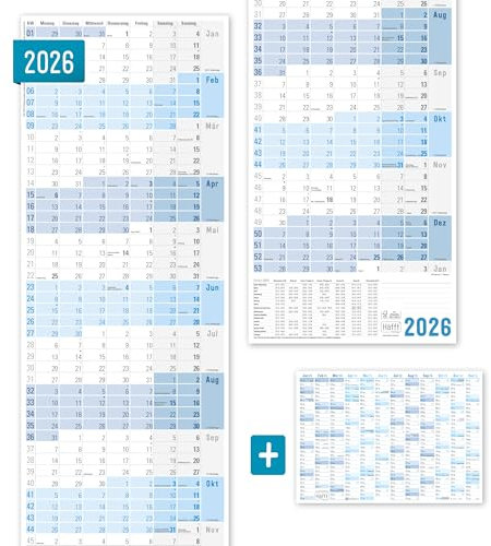 Häfft® Großer Wandkalender 2026 schmal/hochkant + extra A4 Kalender, Jahreskalender im Hochformat (31 x 97 cm) gefalzt, Wandplaner Bürokalender mit Ferienübersicht - nachhaltig & klimafreundlich