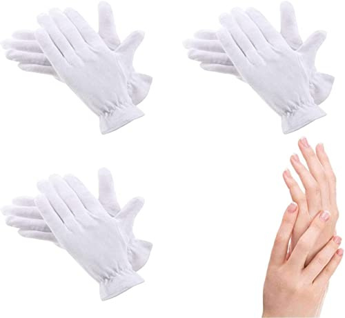 6 unidades (3 pares) guantes de algodón blanco para manos secas, hidratante, cosméticos, eccemas, spa y joyas de monedas, inspección, manos para servir